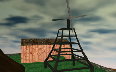 A windmill in front of a building